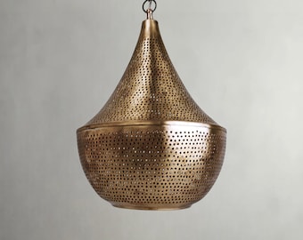 Solid Brass Moroccan Pendant Light – Handmade Bronze Hanging Ceiling Lamp Fixture