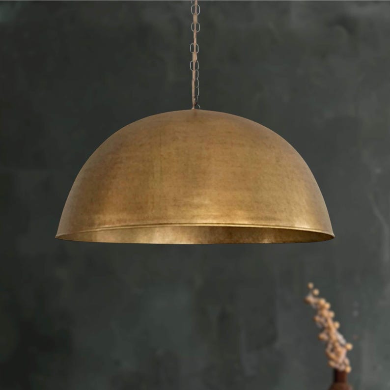 Solid Brass Dome Pendant Light, Bronze Kitchen Island Light Fixture, Handmade Ceiling Lamp image 1