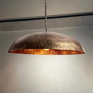 Dark Bronze Dome Pendant Light - Hammered Brass Pendant Lamp Shade - Counter & Kitchen Island Lighting - Flat Dome Light Fixture