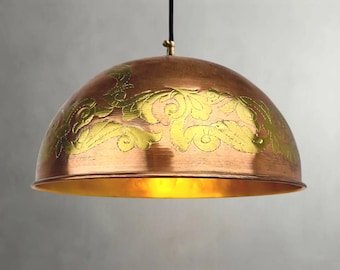 Aged Copper Dome Pendant Light - Farmhouse Kitchen Island Lighting