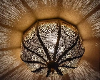 Handmade Brass Ceiling Light – Moroccan Flush Mount Fixture for Living Room, Hallway or Entryway