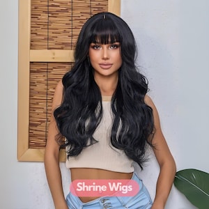Natural Black Wigs, 26 Inch Butterfly Haircut Long Wavy Wigs, Synthetic Fiber Hair Wigs, Curly Wig, Wig For Women, Water Wavy Wigs, Gift Wig