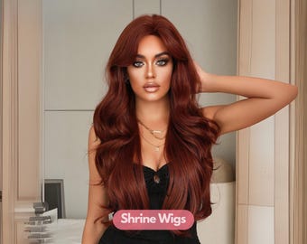 Long Auburn Brown Wavy Wig for Women, Natural-Looking Heat Resistant Synthetic Wig, Daily Wear, Cosplay & Party Hairpiece, Halloween Wigs