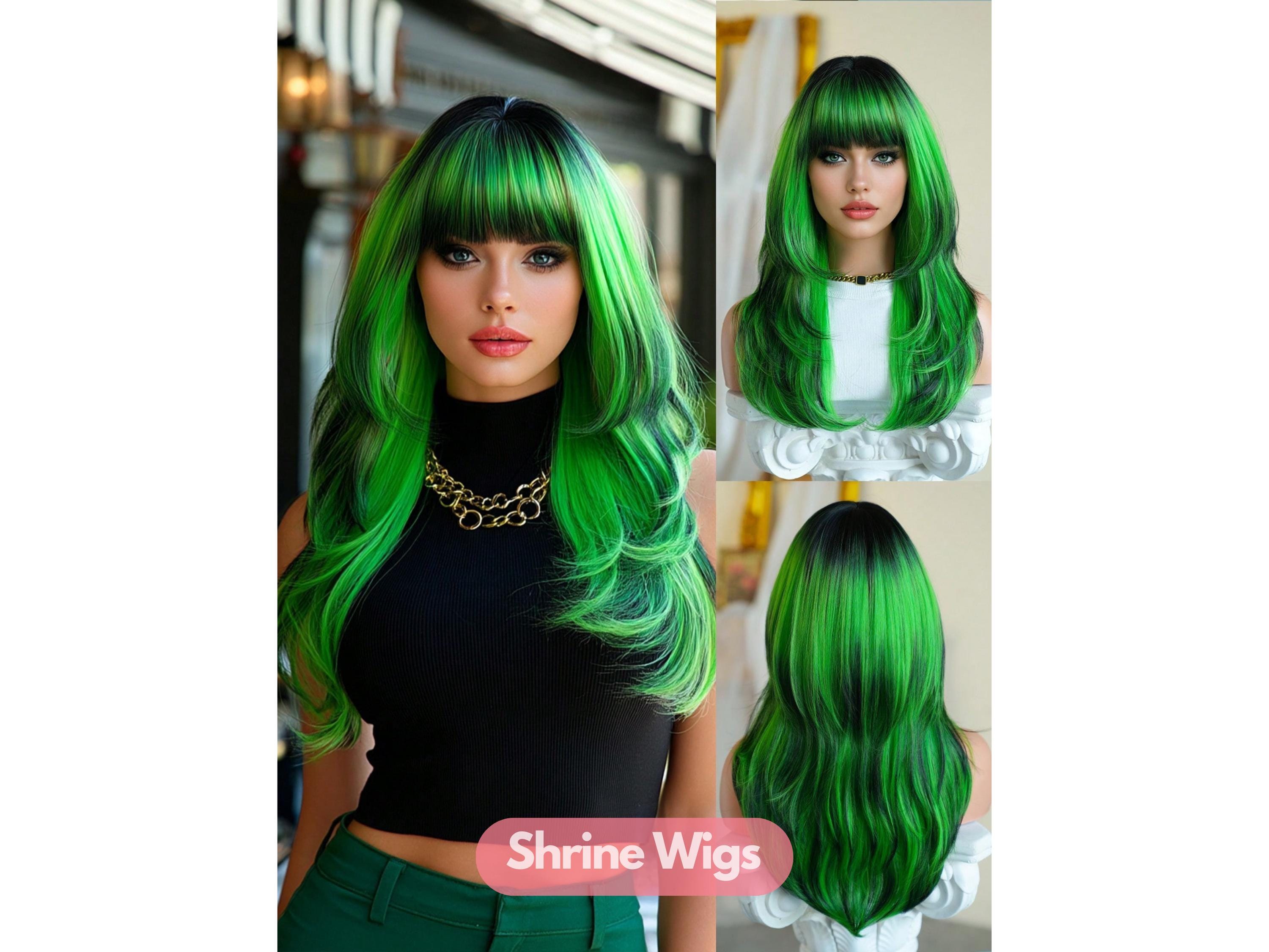 2 Tones Ombre Green Lacefront Wig 22-24 inches!! Ombre Green Long Wavy Synthetic Lace Front Wig – Everyday Wigs main image 2