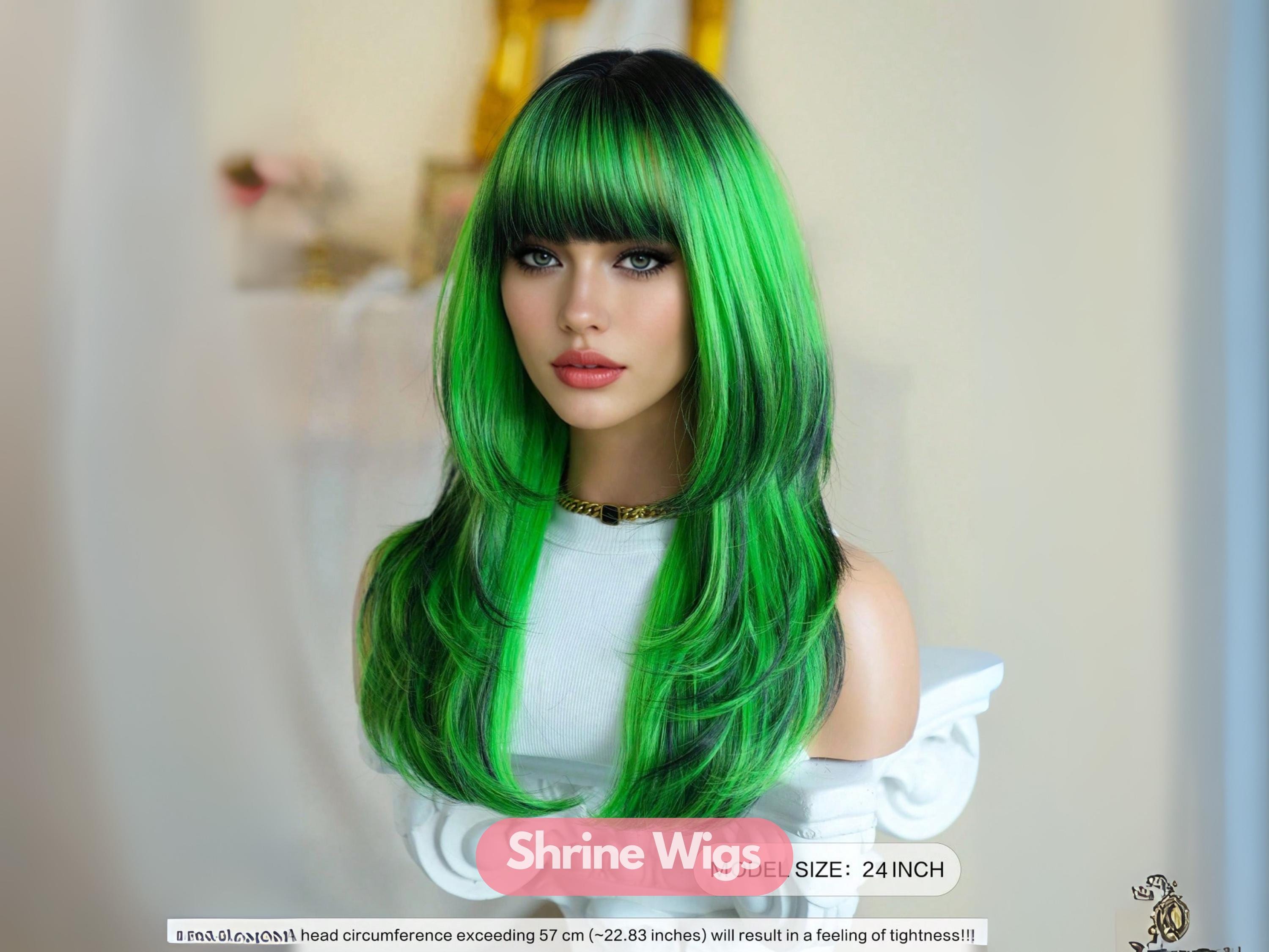 New Emerald Green Front Lace Wig 24” Amazon.com : BTWTRY Emerald Green Synthetic Lace Front Wig  main image 4