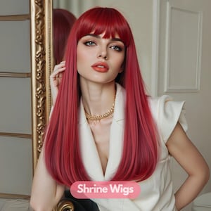 Burgundy Long Straight Hair, 22 inch Wigs, Wig With Bangs, Synthetic Fiber Wigs, Synthetic Heat Resistant Wigs, Wig For Daily, Cosplay Wigs