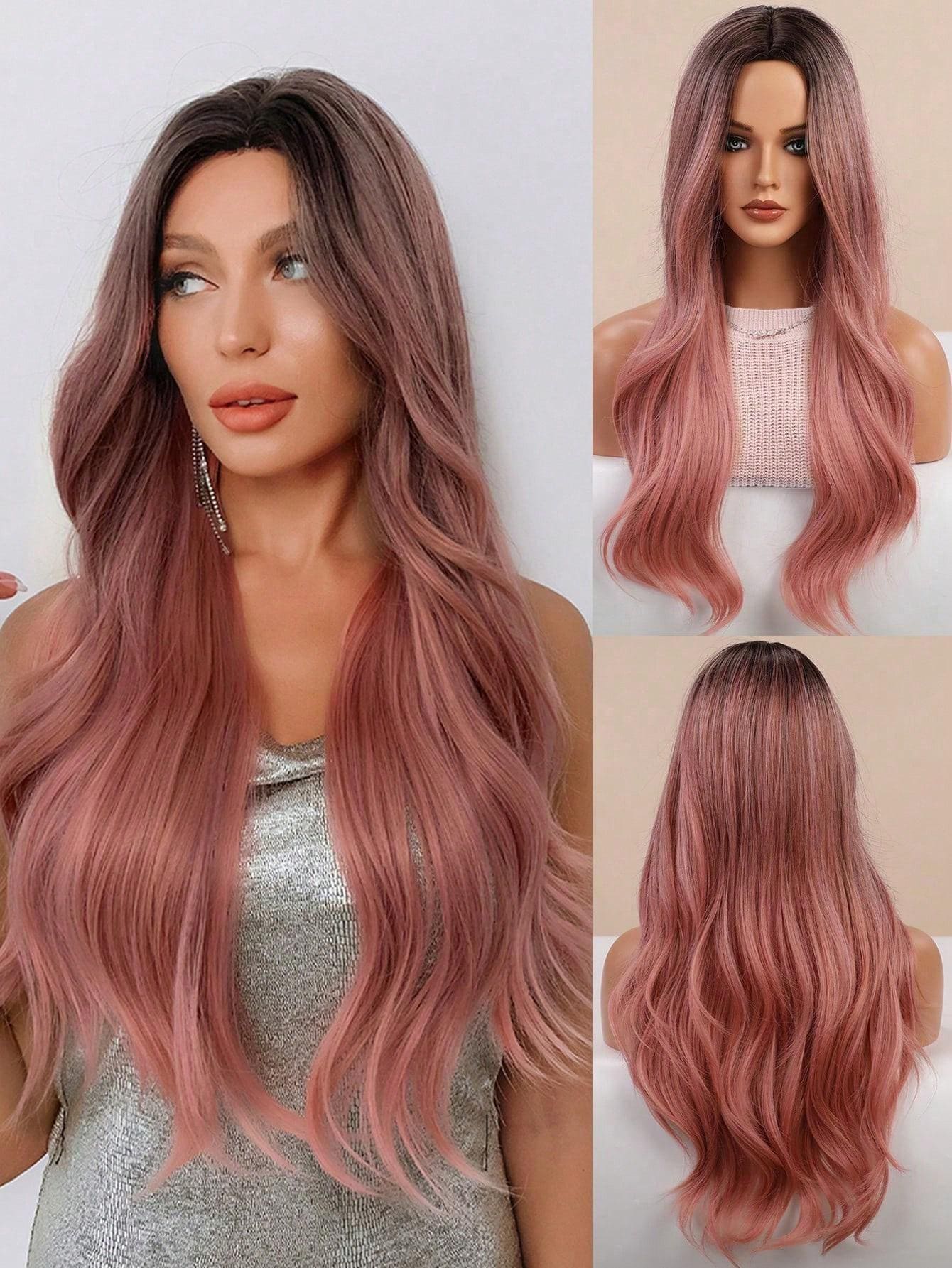 Pink Wig, 26 Inch Butterfly Haircut Long Curly Wigs  display picture 1