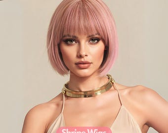 10 Inch Heat Resistant Pink Blonde Blend Short Straight Page  display picture 3