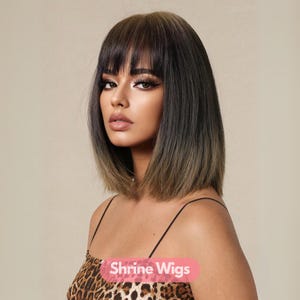 Ombre Brown Butterfly Haircut Middle Long Wigs, Synthetic Fiber Hair Wigs, Wigs For Women,  14 Inch Ombre Brown Wig, Brown Wig, Short Wigs
