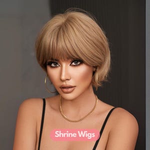 Short Blonde Bob Wig with Bangs, Heat-Resistant Synthetic Wig for Women, Natural Looking Daily Wear Cosplay & Fashion Wig, Halloween Wigs