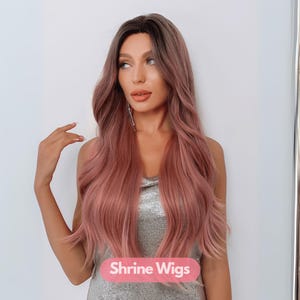 Pink Wig, 26 Inch Butterfly Haircut Long Curly Wigs, Synthetic Fiber Wigs, Wigs For Women, Wig, Wigs, Pink Ombre Wig, Women Wig, Costume Wig