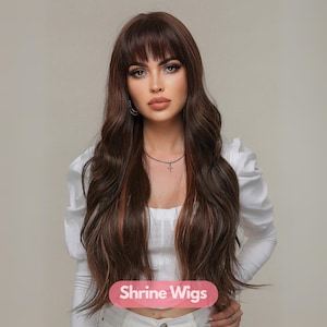 Highlights Brown Wigs, 26 Inch Long Curly Haircut Middle Long Curly Wigs, Synthetic Fiber Hair Wigs, Wigs For Women, Brown Wigs, Curly Wigs