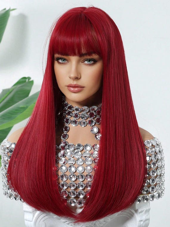New long straight burgundy cosplay wig Amazon.com : PARK YUN Long Straight Wine Red Wig with Bangs  main image 4