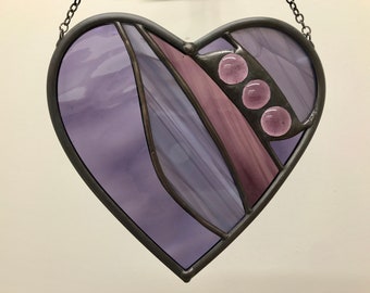 Stained Glass Heart Suncatcher Smoky Purple 6 x 6 inches