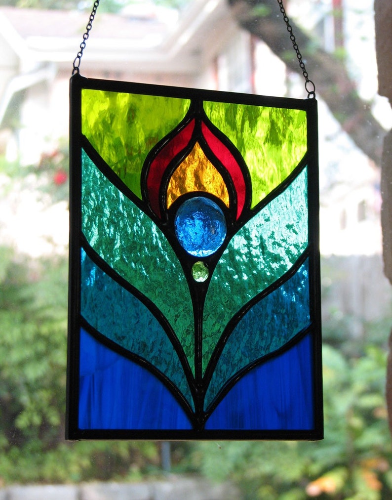 Peacock Feather Stained Glass Suncatcher | Etsy