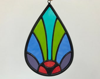 Stained Glass Suncatcher Flowerbud/Droplet 4 x 5.5 Inches