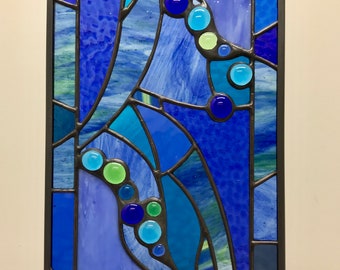 Blue on Blue Mini Stained Glass Panel