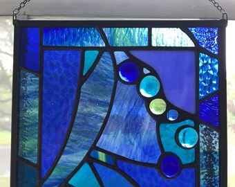 Blue on Blue Mini Stained Glass Panel