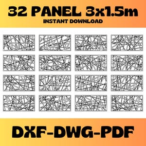 32 DXF Panels | Geometric Pattern set | 32 Vector cnc Laser, Plasma, Waterjet Cutting Files | DXF DWG | Decorative Panel | Fence Panel |