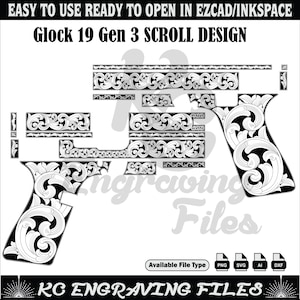 Glock 19 Gen 3 SCROLL DESIGN svg, découpé au laser, gravure laser, laser fibre, fichiers de gravure, motif laser, gravure, motif, art métallique