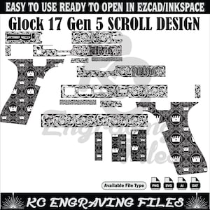 Glock 17 génération 5 SCROLL DESIGN svg découpé au laser, gravure laser, laser fibre, fichiers de gravure, motif laser, gravure design, motif, art métallique