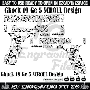 Glock 19gen5 Scroll Design svg, découpé au laser, gravure laser, laser fibre, fichiers de gravure, motif laser, gravure, motif, art métallique