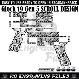 Glock 19 génération 5 SCROLL DESIGN svg découpé au laser, gravure laser, laser fibre, fichiers de gravure, motif laser, gravure design, motif, art métallique