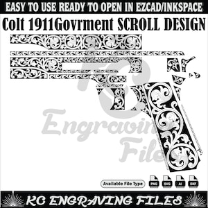 Colt 1911 Gouvernment Design Lasercut, Lasergravur, Faserlaser, Gravurdateien, Lasermuster, Gravurdesign, Gravurmuster, Metallkunst