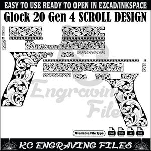 Glock 20 Gen 4 SCROLL DESIGN svg, découpé au laser, gravure laser, laser fibre, fichiers de gravure, motif laser, gravure, motif, art métallique