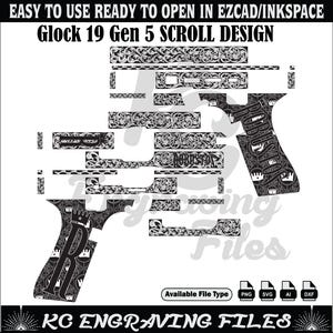 Glock 19 génération 5 SCROLL DESIGN svg découpé au laser, gravure laser, laser fibre, fichiers de gravure, motif laser, gravure design, motif, art métallique