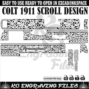 COLT 1911 SCROLL DESIGN svg, Lasercut, Lasergravur, Faserlaser, Gravurdateien, Lasermuster, Gravurdesign, Gravurmuster, Metalart