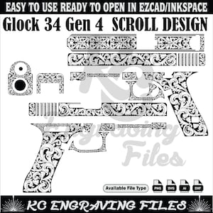 Glock 34 Gen 4 SCROLL DESIGN svg, découpé au laser, gravure laser, laser fibre, fichiers de gravure, motif laser, gravure, motif, art métallique