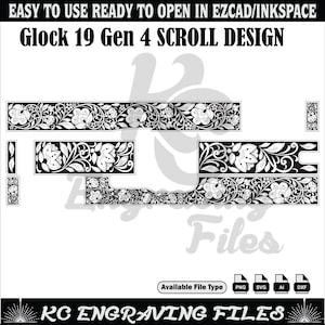 Glock 19 Gen 4 SCROLL DESIGN svg, découpé au laser, gravure laser, laser fibre, fichiers de gravure, motif laser, gravure, motif, art métallique