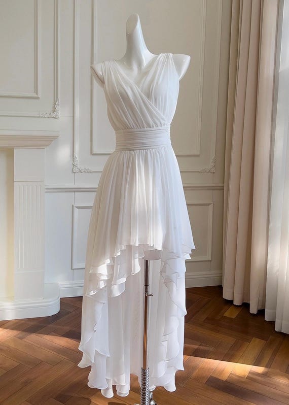 sachin and babi light blue dress Grecian White Asymmetrical Chiffon Wedding Dress