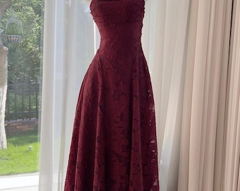 Blood Red Backless Lace up Maxi Evening or Event Halter Dress