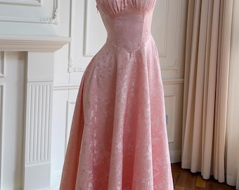 Pink Floral Jacquard Cocktail Dress: Sleeveless Flared Skirt - Etsy