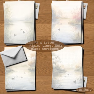 Ducks and Ducklings in a Pond for Handwritten Letters of Love with Envelope for Mother's Day Father's Day Anniversaries Thank you Lines Dots