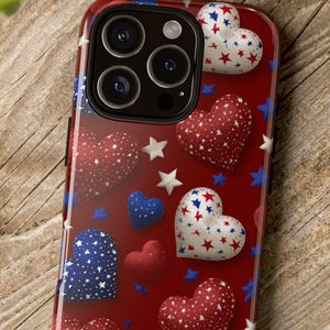 4th of July Phone Case, Tough Cases, Gift for Her, Cute Colorful Patriotic Design, Fits Samsung 21 22 23 24 25 and iPhone 13 14 15 16