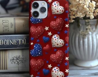 American Flag Hearts Phone Case: Patriotic Red, White, and Blue