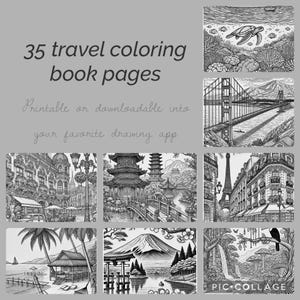 Digital printable travel coloring book for adults and children