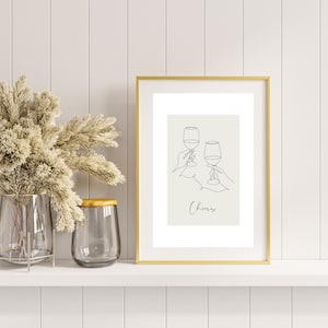 Cheers Art Print Wine Glass Minimalist Wall Art Digital Wine Decor Wine Lover Gift Modern Kitchen Print Retro Bar Decor Wall Art