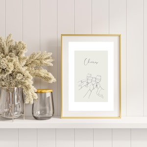 Cheers Art Print Wine Glass Minimalist Wall Art Digital Wine Decor Wine Lover Gift Modern Kitchen Print Retro Bar Decor Wall Art