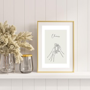 Cheers Art Print Wine Glass Minimalist Wall Art Digital Wine Decor Wine Lover Gift Modern Kitchen Print Retro Bar Decor Wall Art
