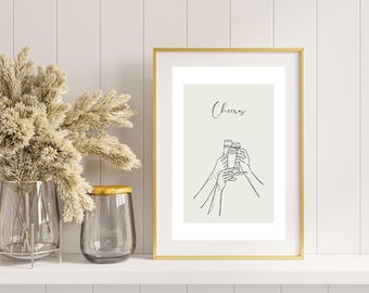 Cheers Art Print Wine Glass Minimalist Wall Art Digital Wine Decor Wine Lover Gift Modern Kitchen Print Retro Bar Decor Wall Art