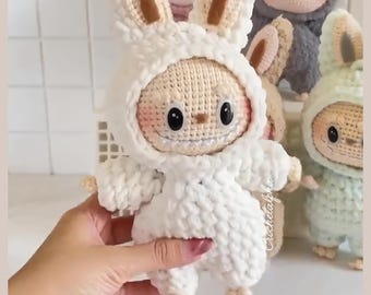 Smiling Bunny CROCHET PATTERN,With a gift waiting for you Amigurumi Labubu Fan Art Plushies, Creepy Cute Monster Rabbit Toy, Ugly sweetie La
