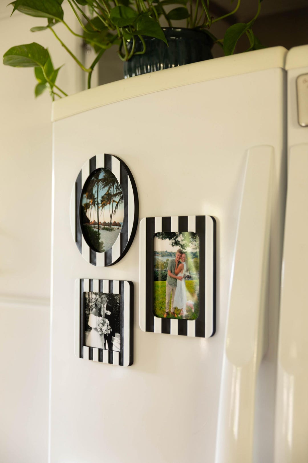 Striped Magnetic Picture Frames, Set of 3 - Black, White
