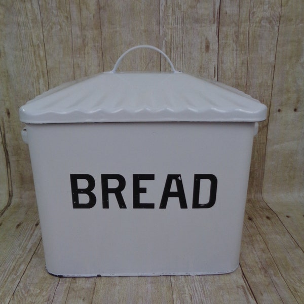 Bread Box - White Enamel Metal - enamelware - vintage inspired kitchen storage **As seen on HGTV's Fixer Upper**