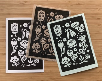 Flower Forager | Handprinted Linocut | Original A5 Print
