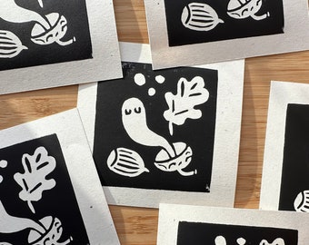 Ghost of an Acorn | Linocut Print | Hand Printed