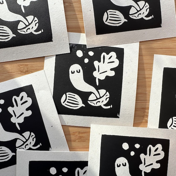 Ghost of an Acorn | Linocut Print | Hand Printed